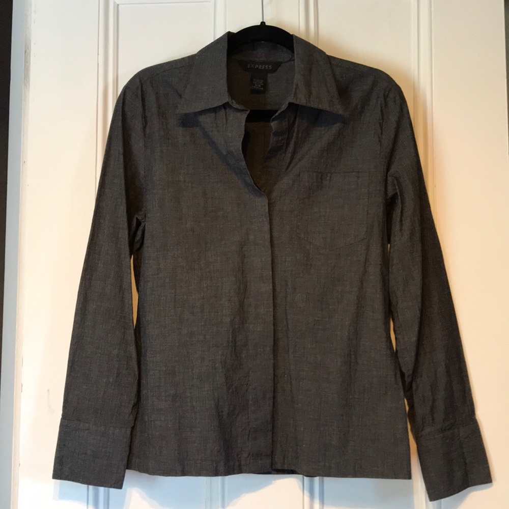 Button-down charcoal gray, long-sleeve blouse 9/10